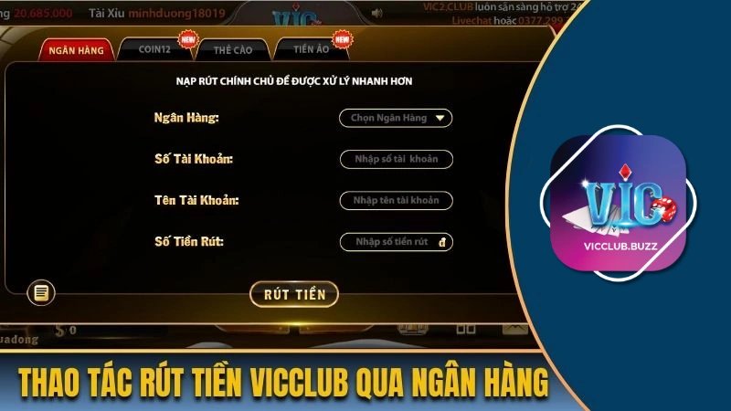 4 thao tác rút tiền Vicclub qua tài khoản ngân hàng