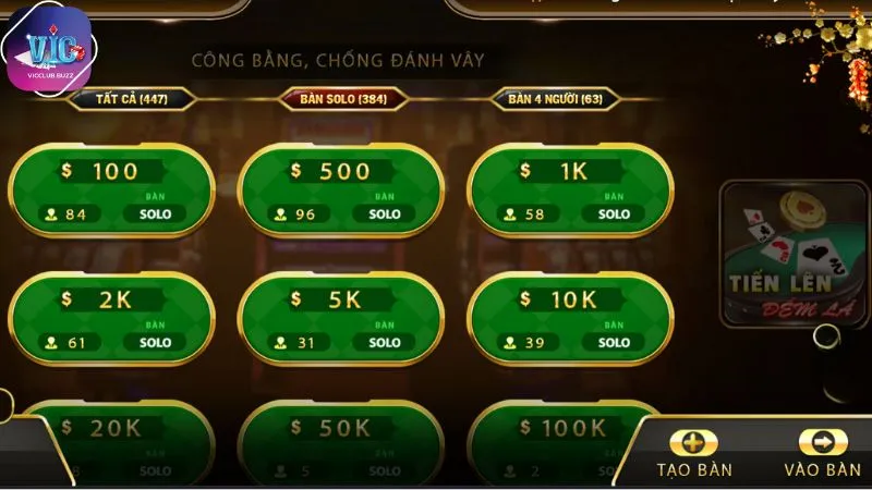 Cổng game cho phép bet thủ lựa chọn linh hoạt các bàn chơi